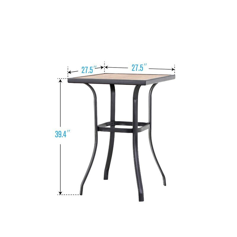PHI VILLA Patio Bar Stool Set Rattan Wicker Backless Stools & Wood-look Bar Table