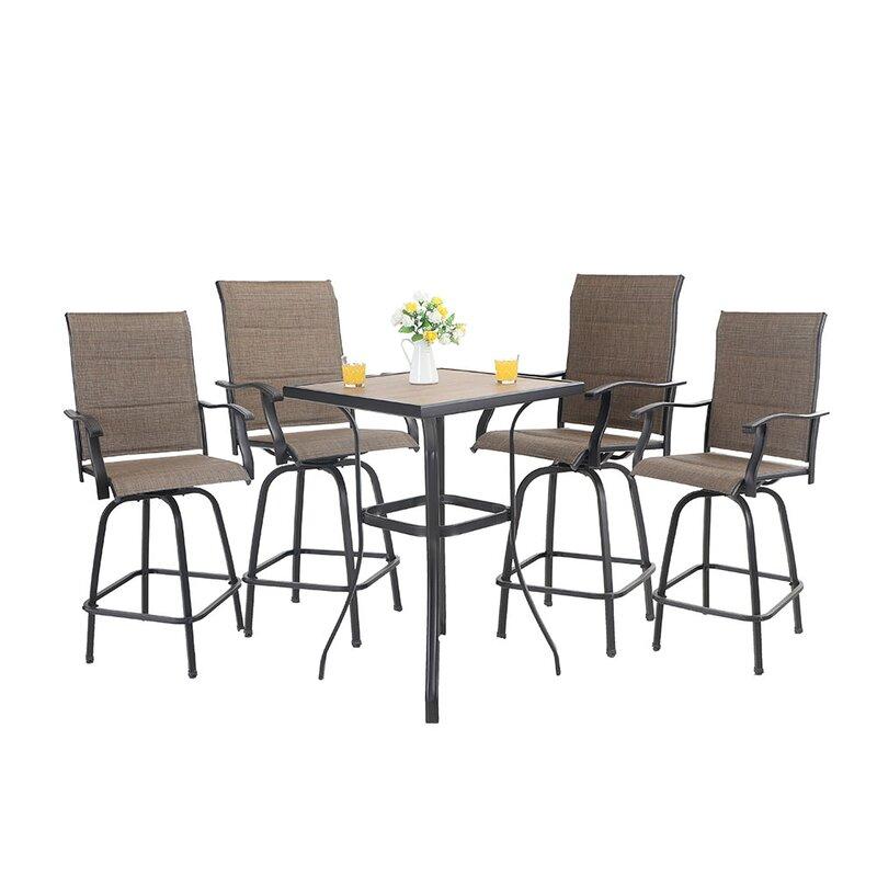 PHI VILLA 5-Piece Patio Bistro Set of 1 Coffee Table & 4 Bar Stools