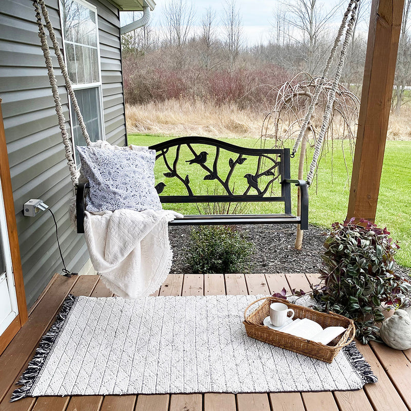 Phi Villa Metal Outdoor Porch Swing, Hanging Patio Bench