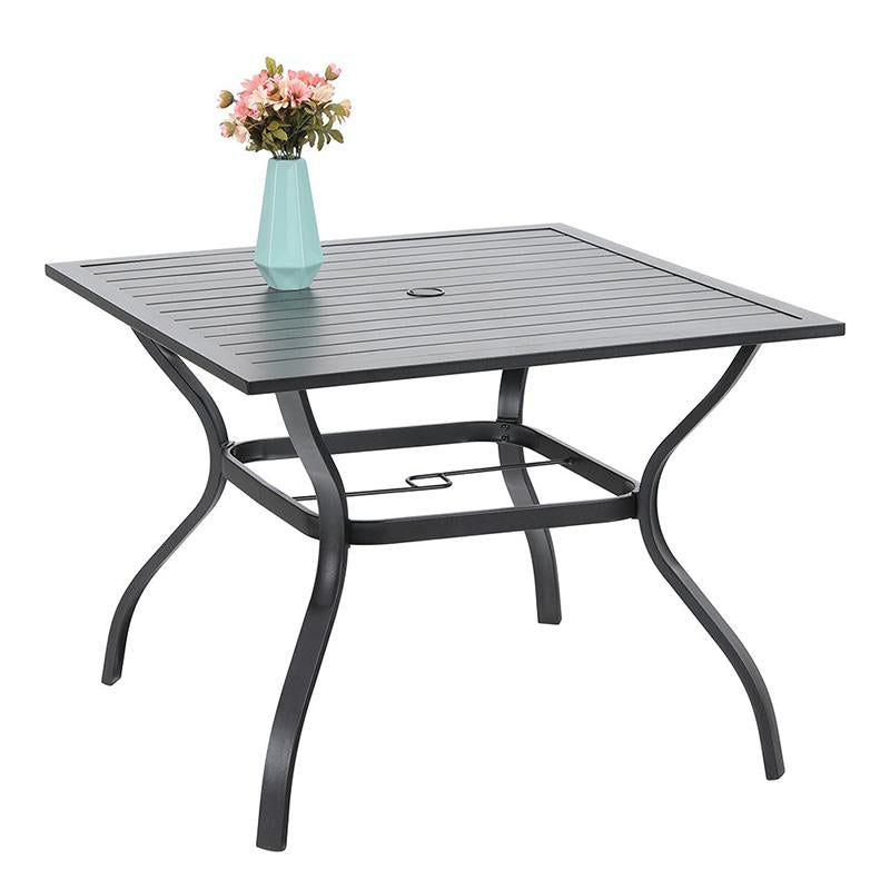 Phi Villa 37" Metal Steel Slat Patio Table with Umbrella Hole