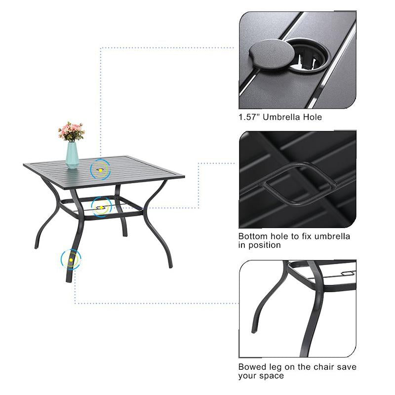 Phi Villa 37" Metal Square Slat Patio Dining Table with Umbrella Hole