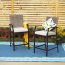 PHI VILLA Outdoor All-Weather Rattan Wicker Cushioned Bar Stools With Arms