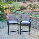 PHI VILLA Outdoor All-Weather Rattan Wicker Cushioned Bar Stools With Arms