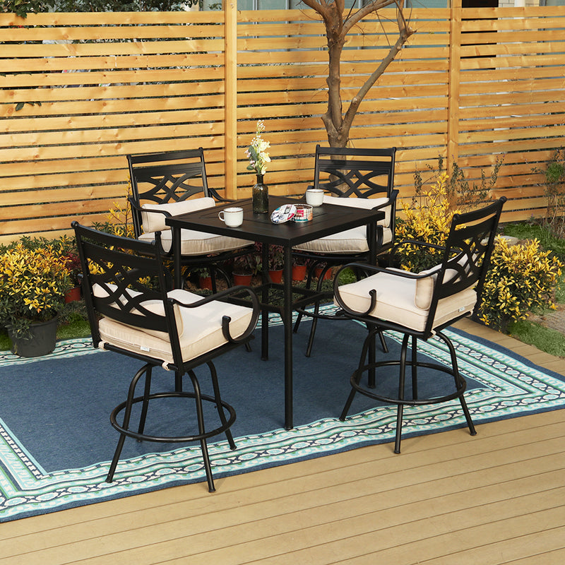 PHI VILLA Outdoor Bar Stools Set with Steel Swivel Cushioned Bar Stool