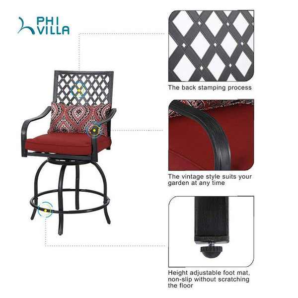 Outdoor Bohemian Swivel Bar Stools Set for Garden, Bar-PHI VILLA