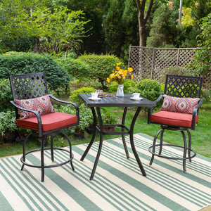 PHI VILLA Outdoor Extra Wide Height Swivel Bar Stools Set
