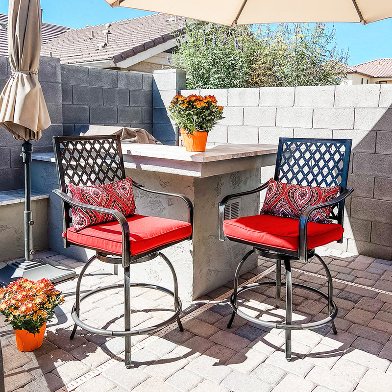 PHI VILLA Outdoor Extra Wide Height Swivel Bar Stools Set