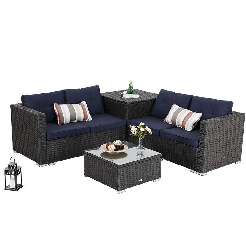 PHI VILLA 4-Piece Outdoor Wicker Sectional Sofa Set With Cushions