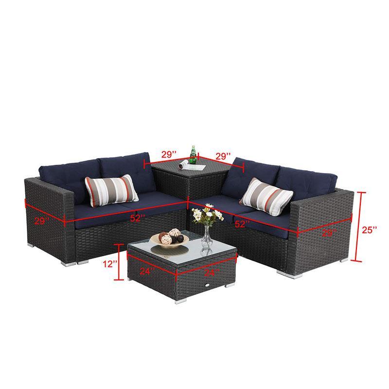 PHI VILLA 4-Piece Outdoor Wicker Sectional Sofa Set With Cushions