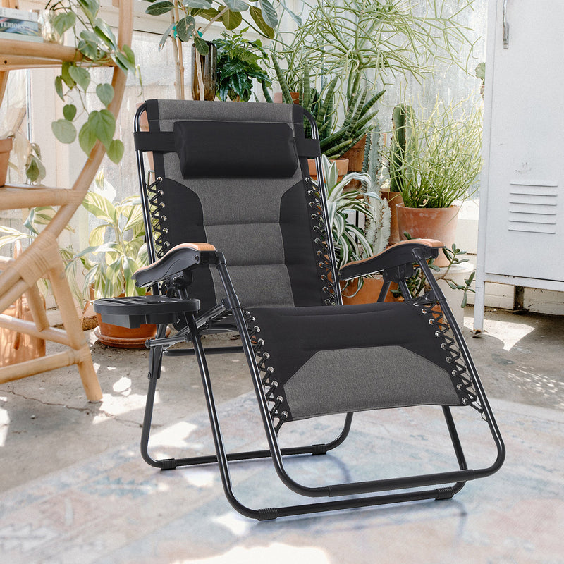 PHI VILLA Outdoor Padded Zero Gravity Chair with Cup Holder