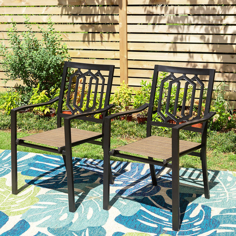 PHI VILLA Outdoor Patio Dining Chair with Steel Frame