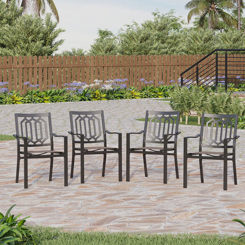 PHI VILLA Outdoor Patio Dining Chair with Steel Frame