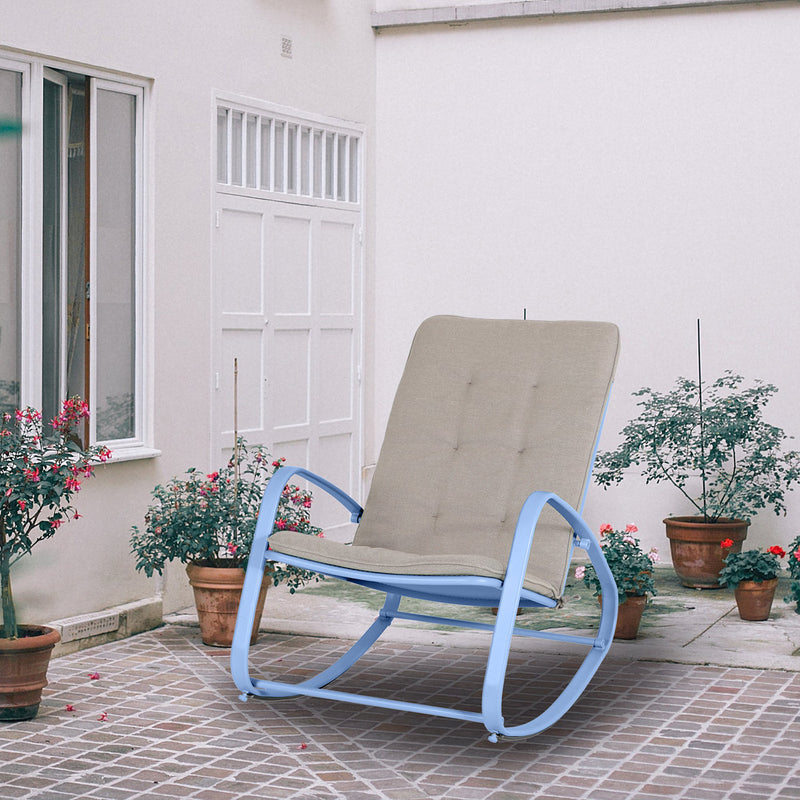 PHI VILLA Patio 1 Piece Rocking Chair Padded Steel Rocker Chair