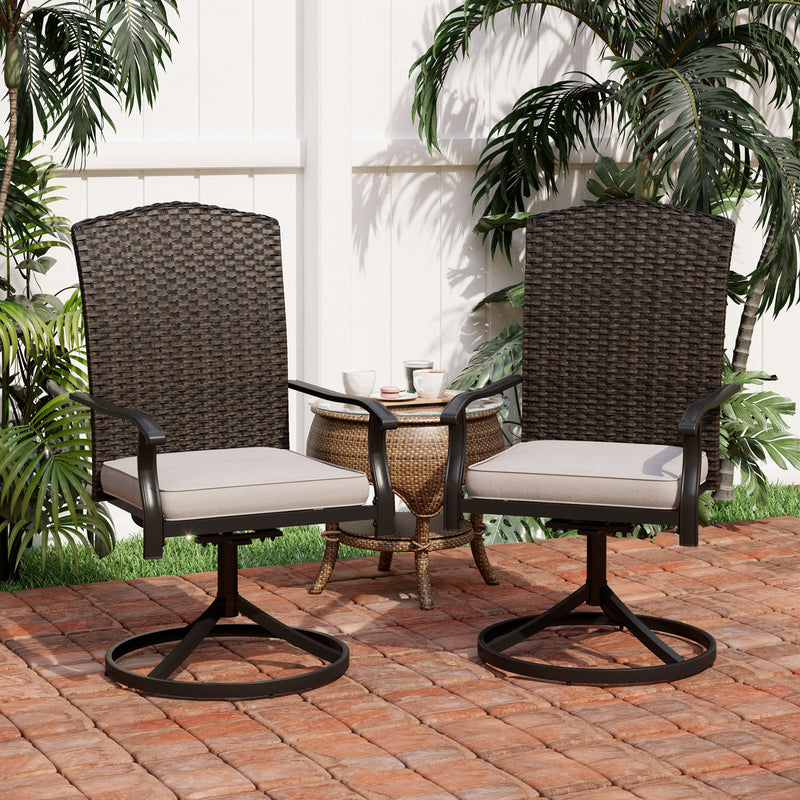 PHI VILLA 2-Piece Outdoor Rattan High Backrest Swivel Dining Chairs with Arms