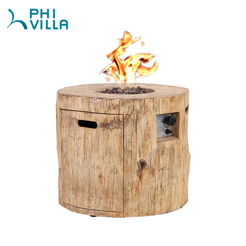PHI VILLA 29 Inch 30,000 BTU Outdoor Terrafab Round Gas Fire Pit With Lava Rocks & PVC Rain Cover