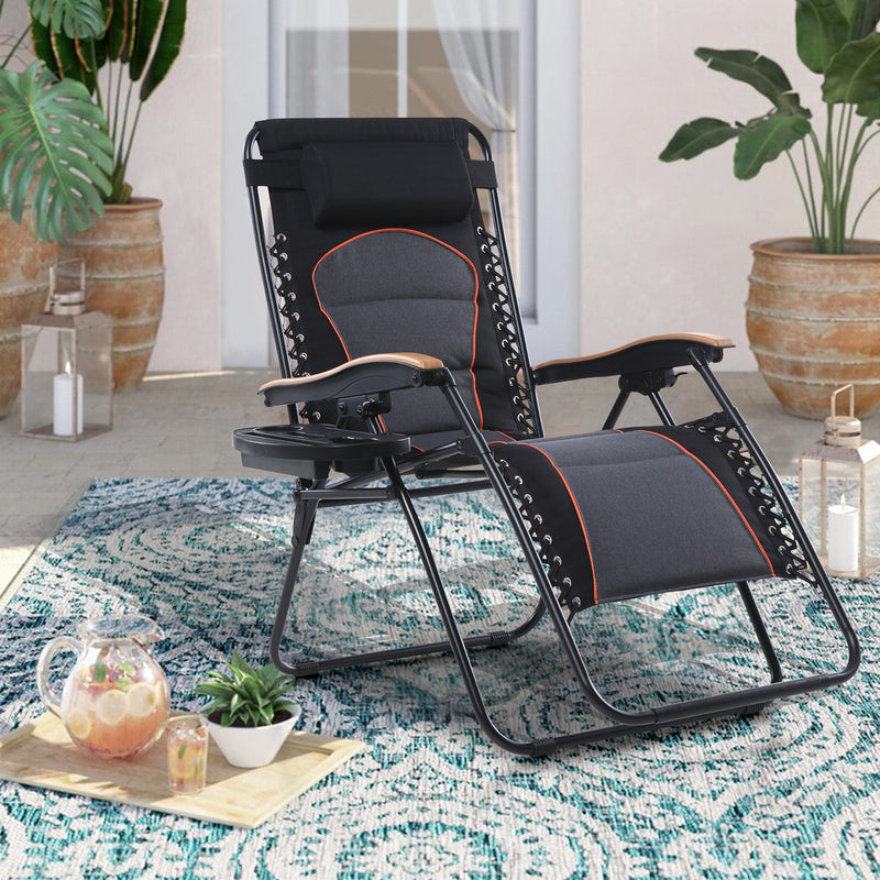 PHI VILLA Oversize Padded Adjustable Zero Gravity Chair with Cup Holder