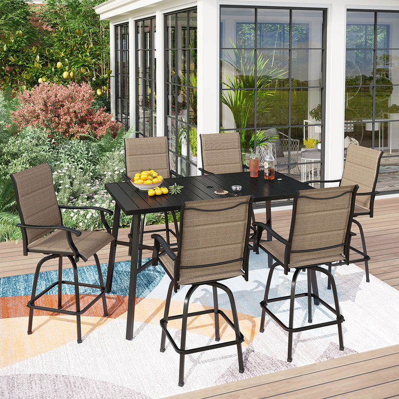 PH VILLA 7PCS Patio Bar Set with 6 Bar Stools and Steel Rectangle Table