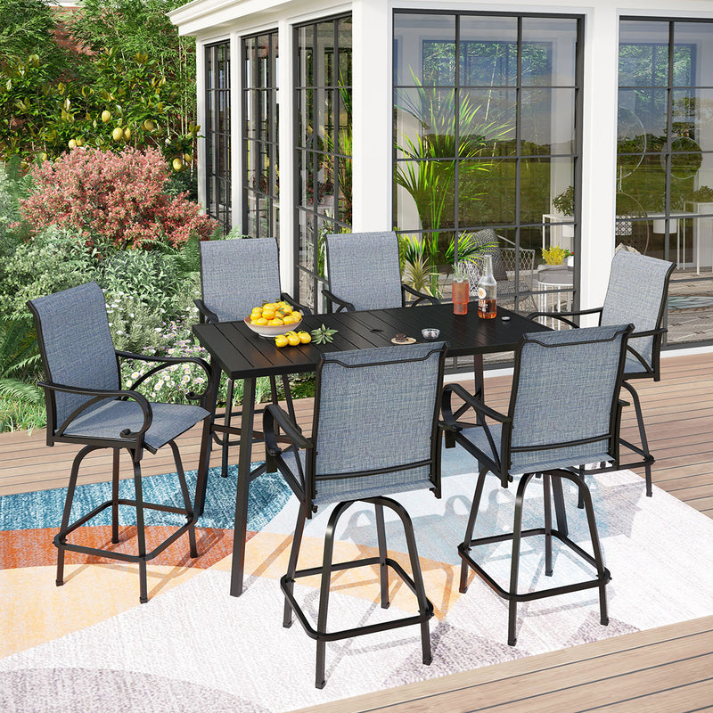 PH VILLA 7PCS Patio Bar Set with 6 Bar Stools and Steel Rectangle Table