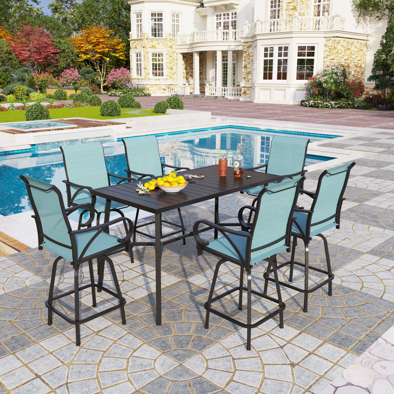 PH VILLA 7PCS Patio Bar Set with 6 Bar Stools and Steel Rectangle Table