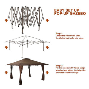 13'x13' Straight Leg Pop-up Canopy Party Gazebo, 169 Sq. Ft of Shade