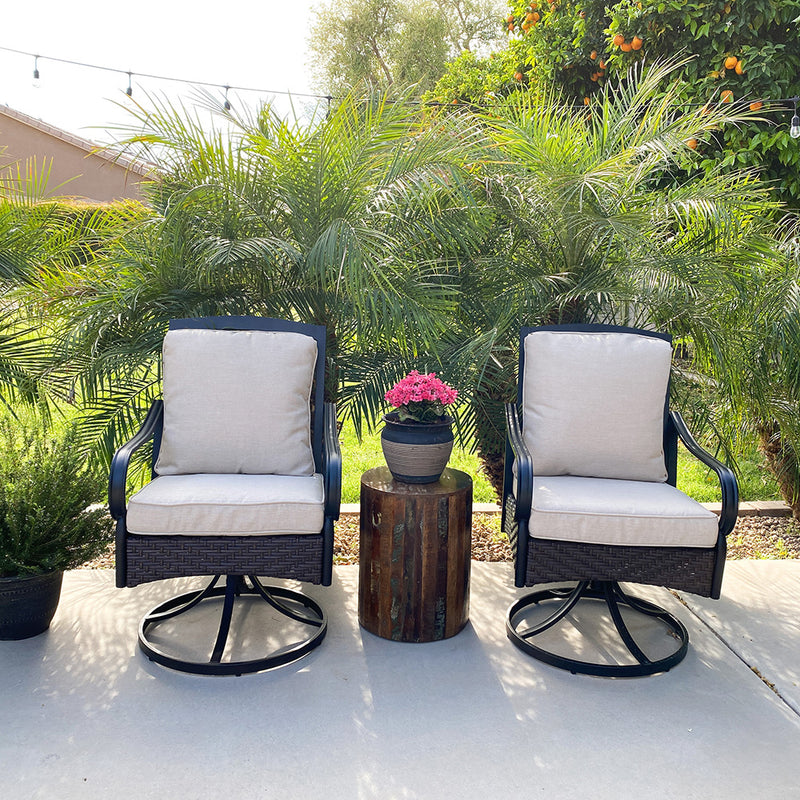 PHI VILLA 2-Piece Patio Steel & Rattan Swivel Chairs with Cushions