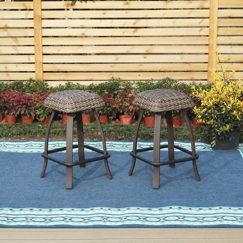 PHI VILLA 29" Rattan Wicker Seat Backless Patio Bar Stools, Set of 2 