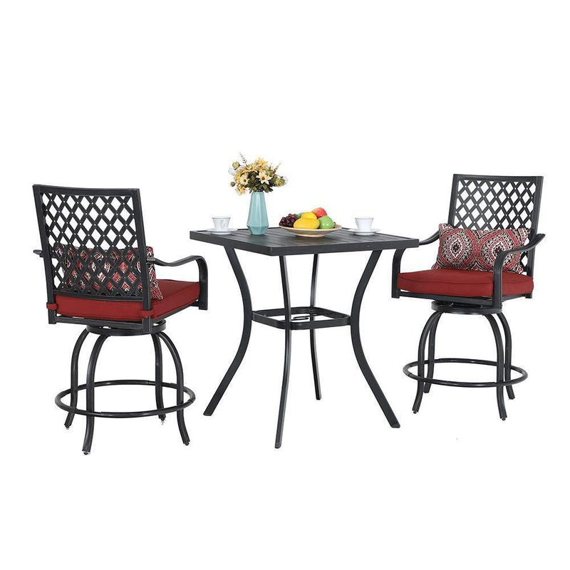 PHI VILLA Outdoor Extra Wide Height Swivel Bar Stools Set