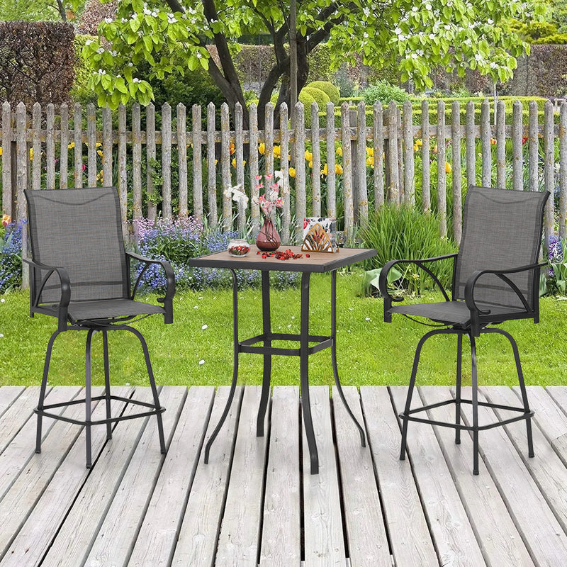 PHI VILLA 3/5 Piece Patio Bar Set of 1 Wood-look Coffee Table & Swivel Textilene Bar Stools