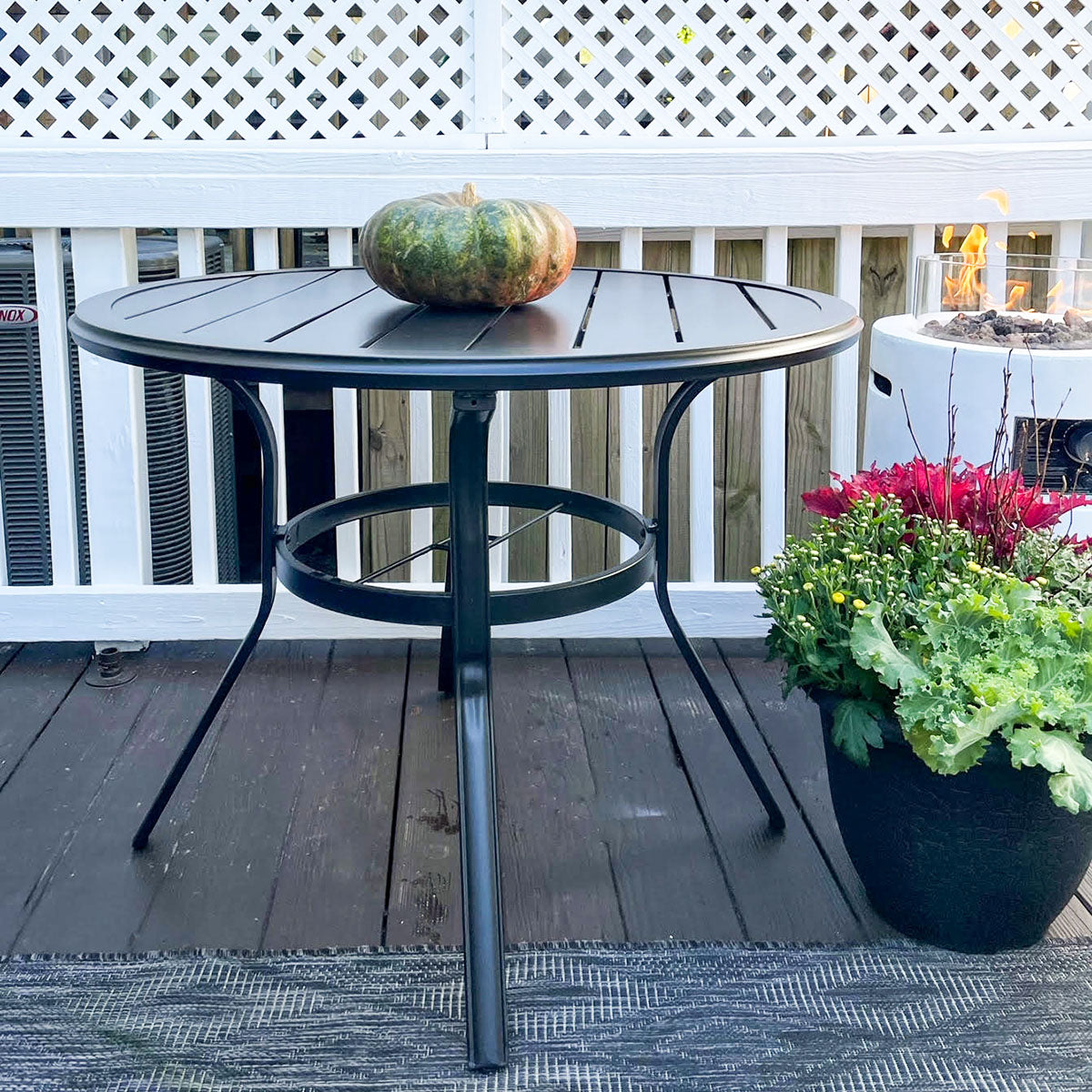 Maison Arts Outdoor Patio Dining Table All-Weather Round Metal Bistro Table with Umbrella Hole for Backyard Lawn Garden