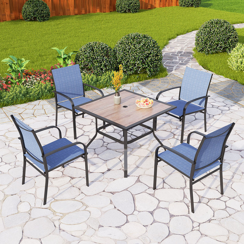 PHI VILLA 5 PCS Patio Dining Set 4 Textilene Fixed Chairs & Square Table