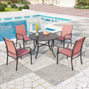 PHI VILLA 5 PCS Patio Dining Set 4 Textilene Fixed Chairs & Square Table
