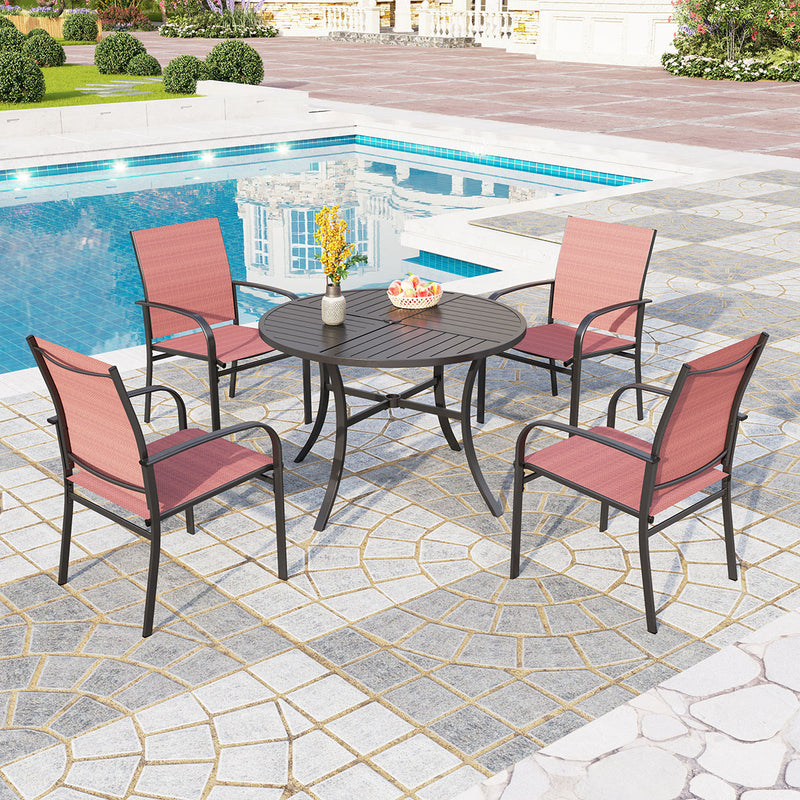 PHI VILLA 5 PCS Patio Dining Set 4 Textilene Fixed Chairs & Square Table