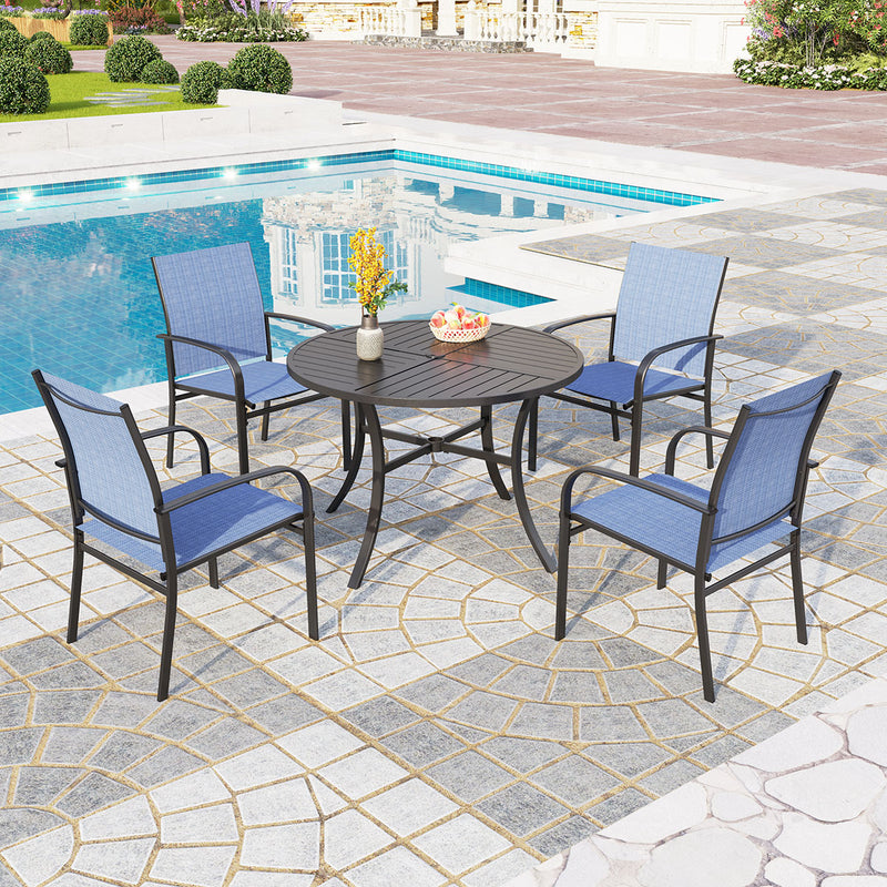 PHI VILLA 5 PCS Patio Dining Set 4 Textilene Fixed Chairs & Square Table