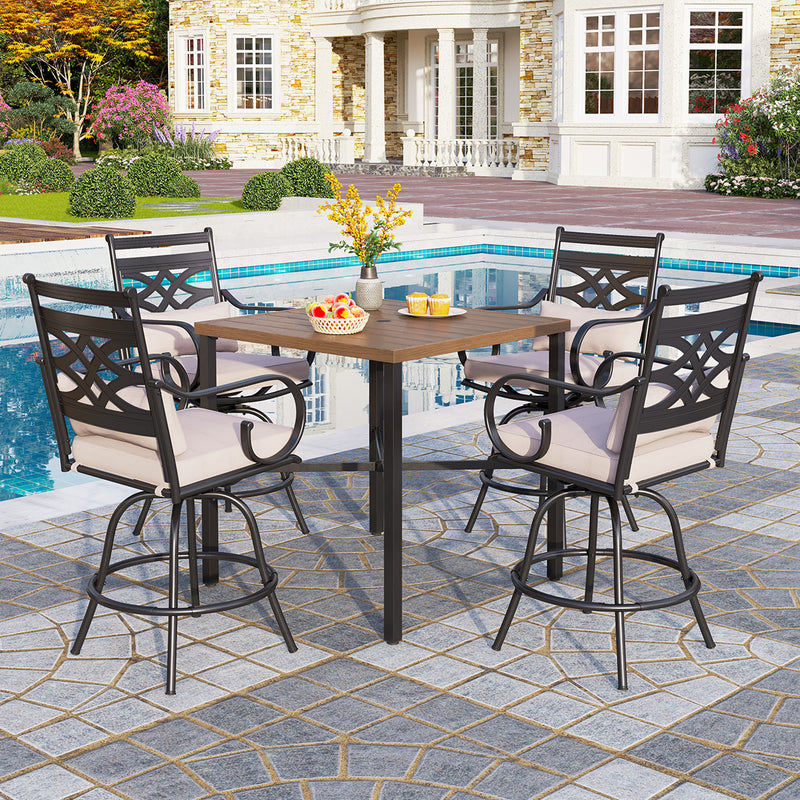 PHI VILLA 5-Piece Outdoor Bar Set with Swivel Bar Stools and Bar Table