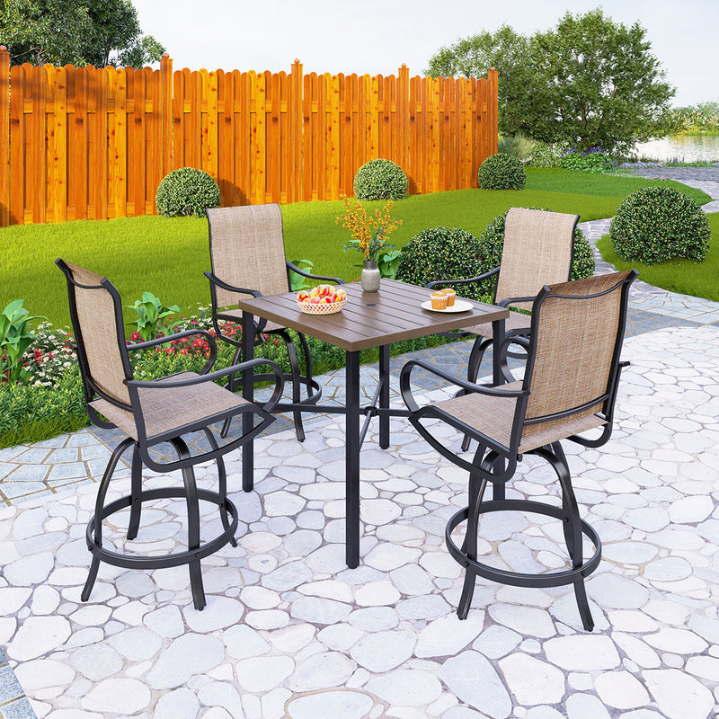 PHI VILLA 5-Piece Outdoor Bar Set with Swivel Bar Stools and Bar Table