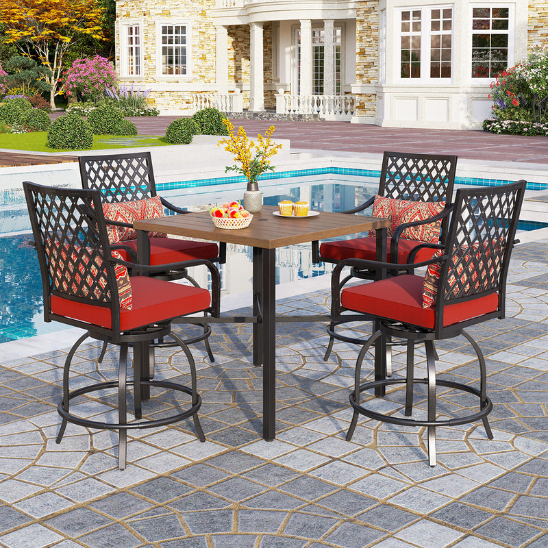 PHI VILLA 5-Piece Outdoor Bar Set with Swivel Bar Stools and Bar Table