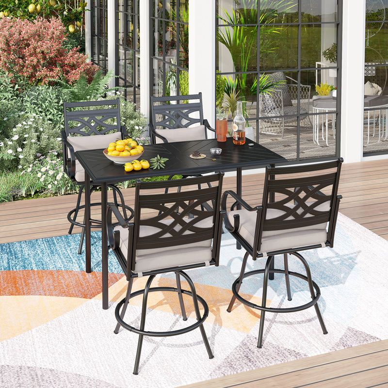 PHI VILLA 5 Piece Patio Bar Stool Set with Rectangle Table & 4 Bar Stools