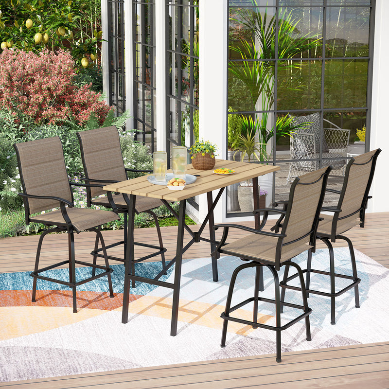 PHI VILLA 5 Piece Outdoor Bar Stool Set with Rectangle Table & Textilene Swivel Bar Stools