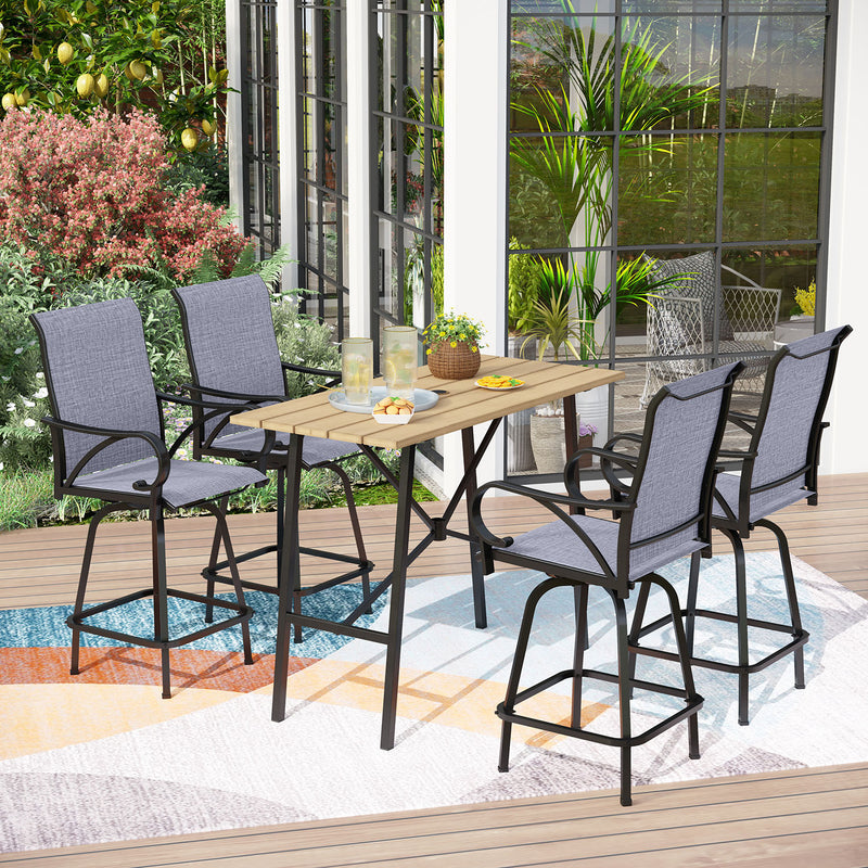 PHI VILLA 5 Piece Outdoor Bar Stool Set with Rectangle Table & Textilene Swivel Bar Stools