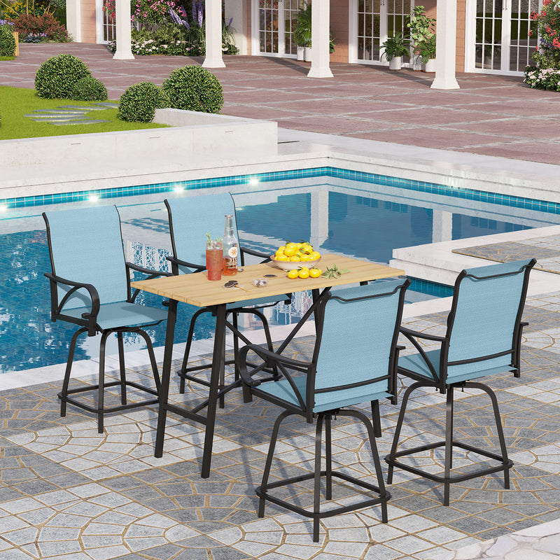 PHI VILLA 5 Piece Outdoor Bar Stool Set with Rectangle Table & Textilene Swivel Bar Stools