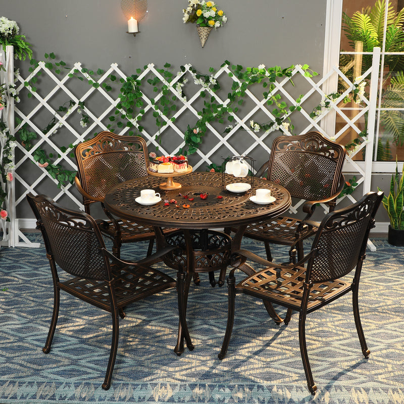 PHI VILLA 5-Piece Outdoor Cast Aluminum Golden Bronze Patio Dining Set with Round Table
