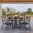 PHI VILLA 5-Piece Outdoor Dining Set 4 Patterned Stackable Chairs and Steel Slat Round Table