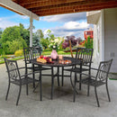 PHI VILLA 5-Piece Outdoor Dining Set 4 Patterned Stackable Chairs and Steel Slat Round Table