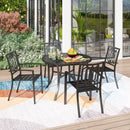 PHI VILLA 5-Piece Outdoor Dining Set 4 Patterned Stackable Chairs and Steel Slat Round Table