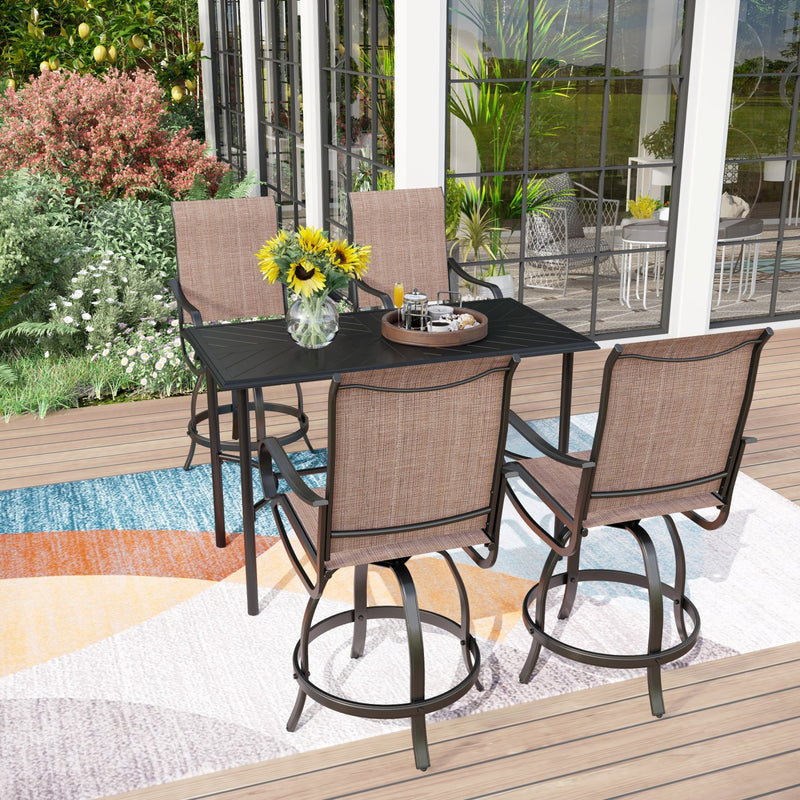 PHI VILLA 5-Piece Patio Bar Set With 4 Swivel Textilene Bar Stools & 1 Steel Table