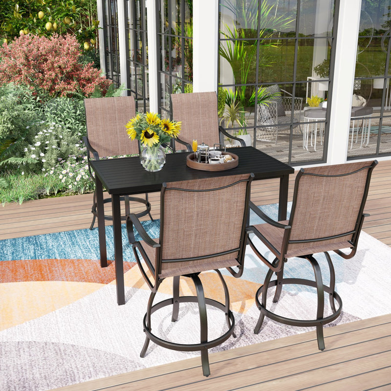PHI VILLA 5-Piece Patio Bar Set With 4 Swivel Textilene Bar Stools & 1 Steel Table