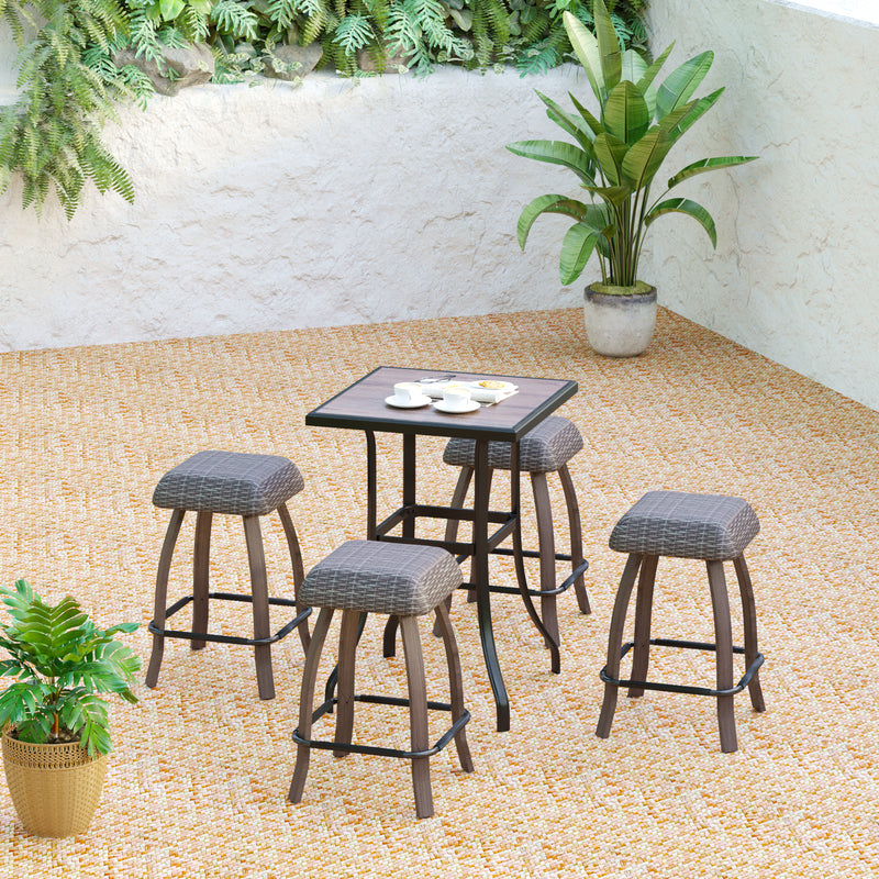 PHI VILLA Patio Bar Stool Set Rattan Wicker Backless Stools & Wood-look Bar Table