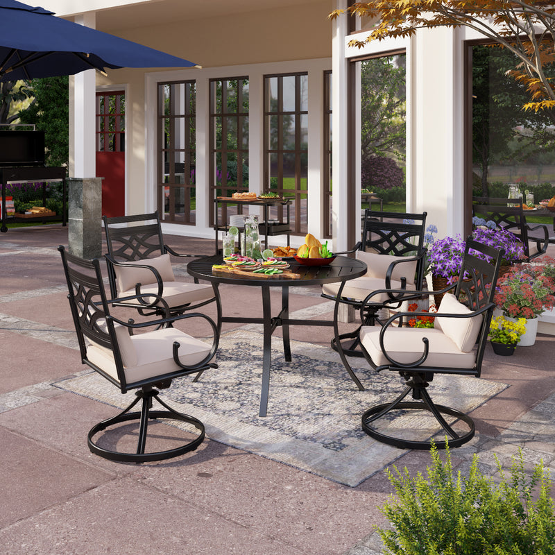 PHI VILLA 5-Piece Outdoor Dining Set 4 Swivel Steel Chairs and Square Table