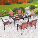PHI VILLA 7 PCS Outdoor Dining Set 6 Textilene Fixed Chairs & Adjustable Table