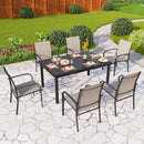 PHI VILLA 7 PCS Outdoor Dining Set 6 Textilene Fixed Chairs & Adjustable Table